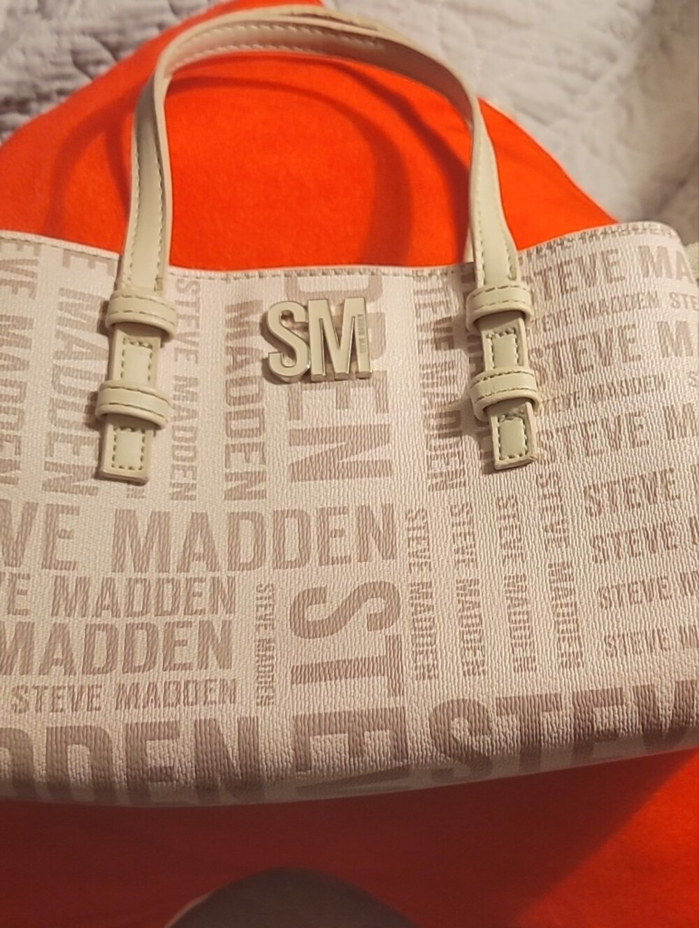 Steve Madden Beige Logo Shoulder Bag with SM Accent